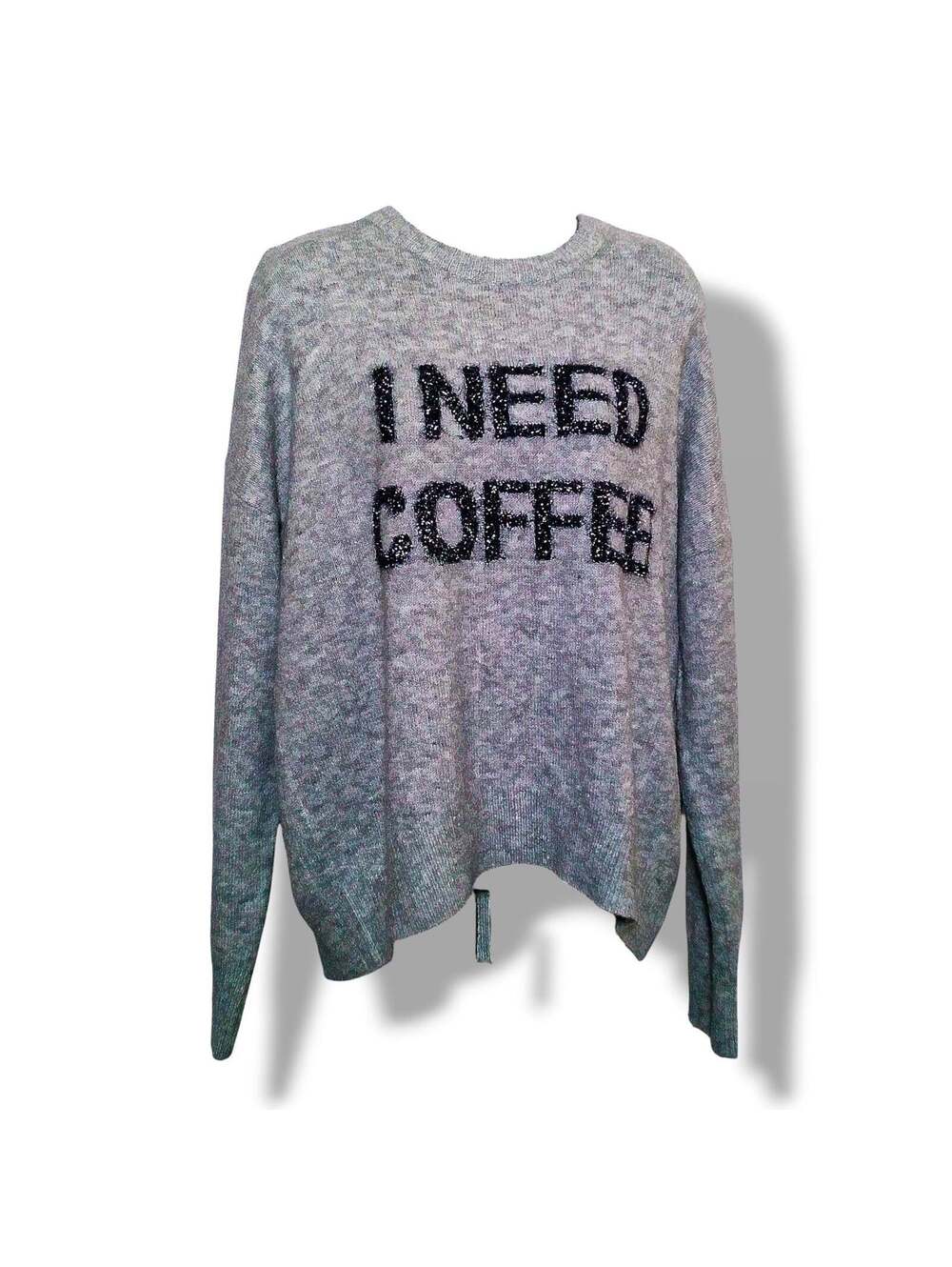 Belle by Belldini Sweater I Need Coffee Sparkle Size XL Gray
